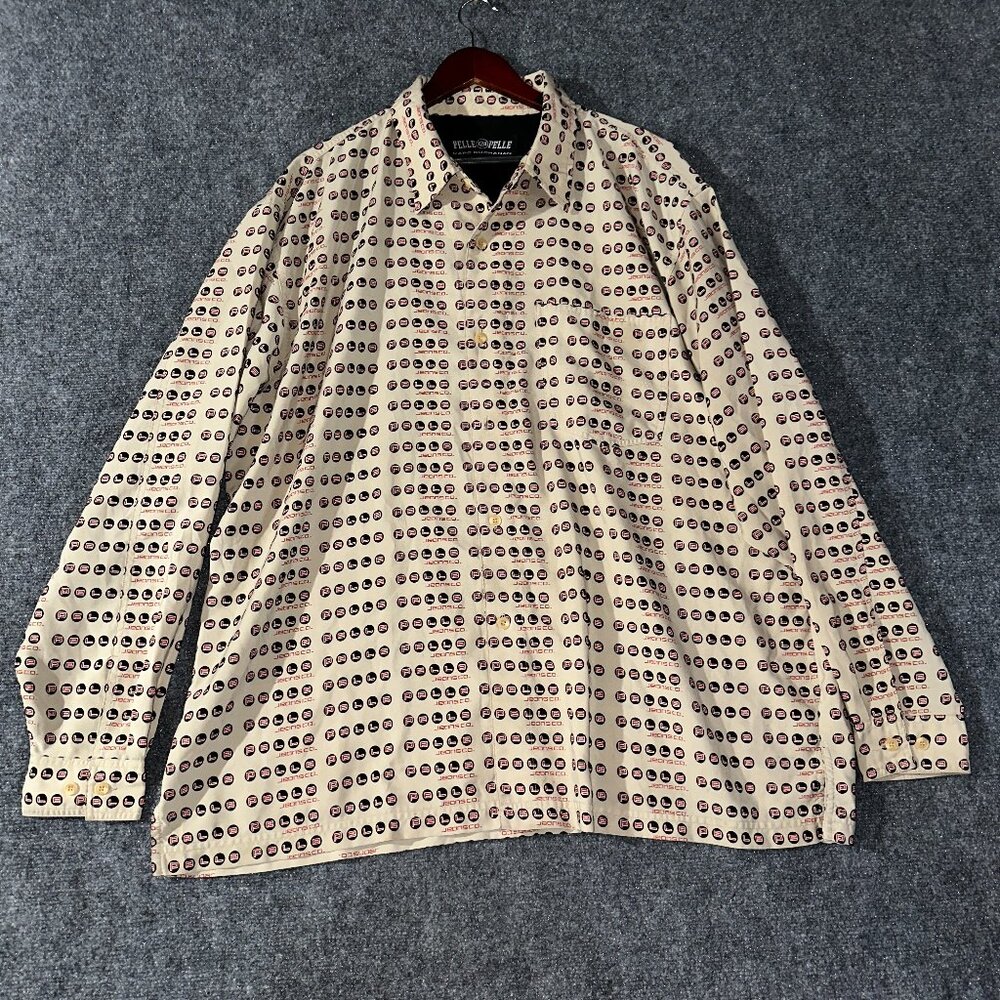 Vintage Pelle Pelle Shirt Mens XXL Logo Print Button Up Long Sleeve Pocket